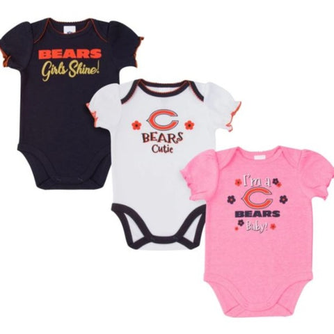 Baby Girls Chicago Bears Short Sleeve Bodysuit, 3-pack