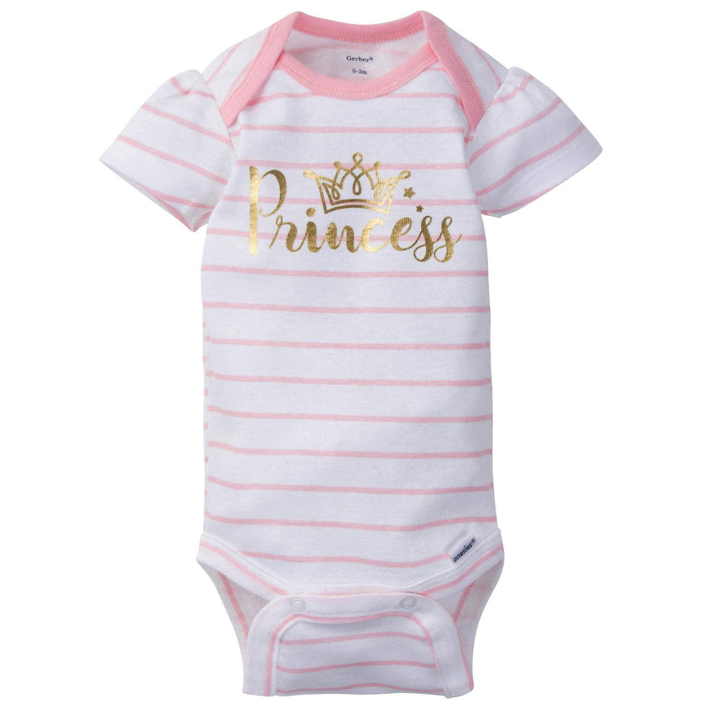 5-Pack Girls Princess Castle Onesies Brand Short Sleeve Bodysuits