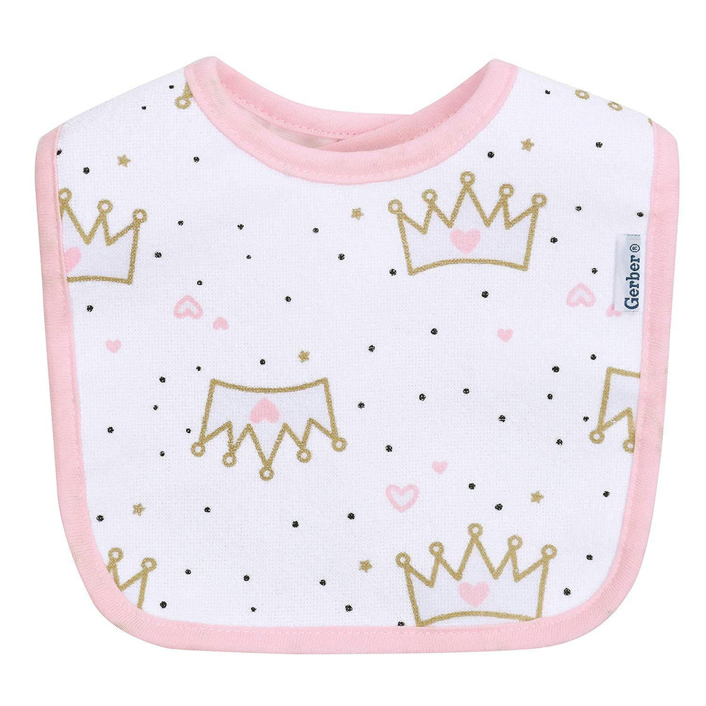 Gerber Baby 3-Pack Girls Princess Crown Dribbler Bibs