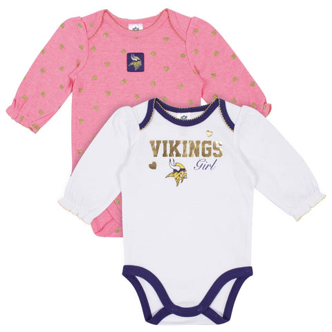 Minnesota Vikings Baby Girl Short Sleeve Bodysuit, 3-pack