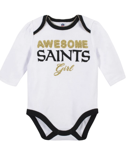 New Orleans Saints Infant Girls 3 Piece Bodysuit, Footed Pant and Cap Set –  babyfans