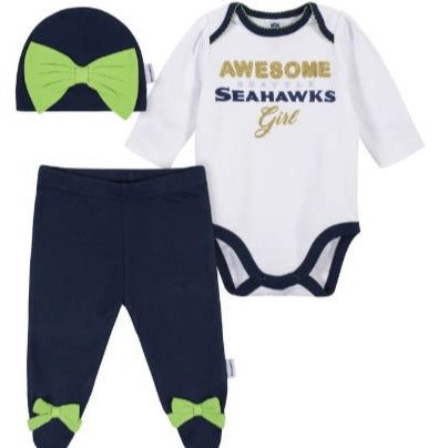 Baby Girls Seattle Seahawks Short Sleeve Bodysuit, 3-pack
