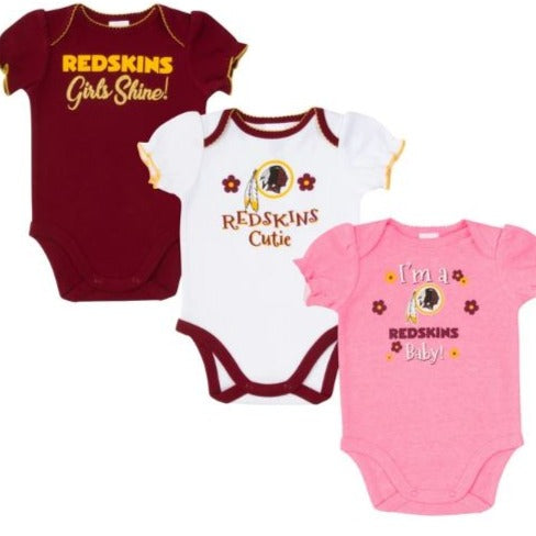 Washington Redskins Baby Girl Short Sleeve Bodysuit, 3-pack