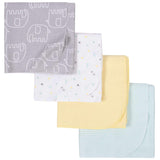 4-Pack Neutral Elephant Flannel Receiving Blankets