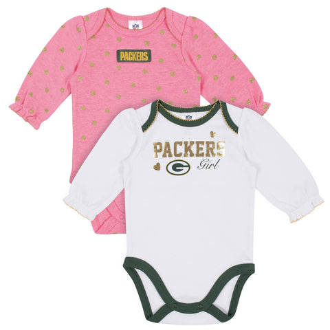 Green Bay Packers Baby Girl Short Sleeve Bodysuit, 3-pack