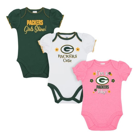Green Bay Packers Baby Girl Short Sleeve Bodysuit, 3-pack