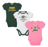 Baby Girls Green Bay Packers Short Sleeve Bodysuit, 3-pack